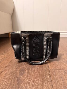 Vintage Roots Canada Black Faux Leather Sport Tote Bag Y2K Mesh Side Panels